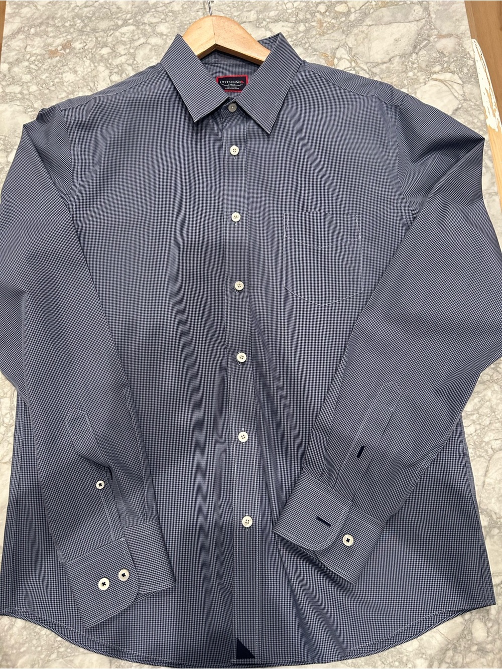 UNTUCKit Men's Navy Micro-Check Dress Shirt